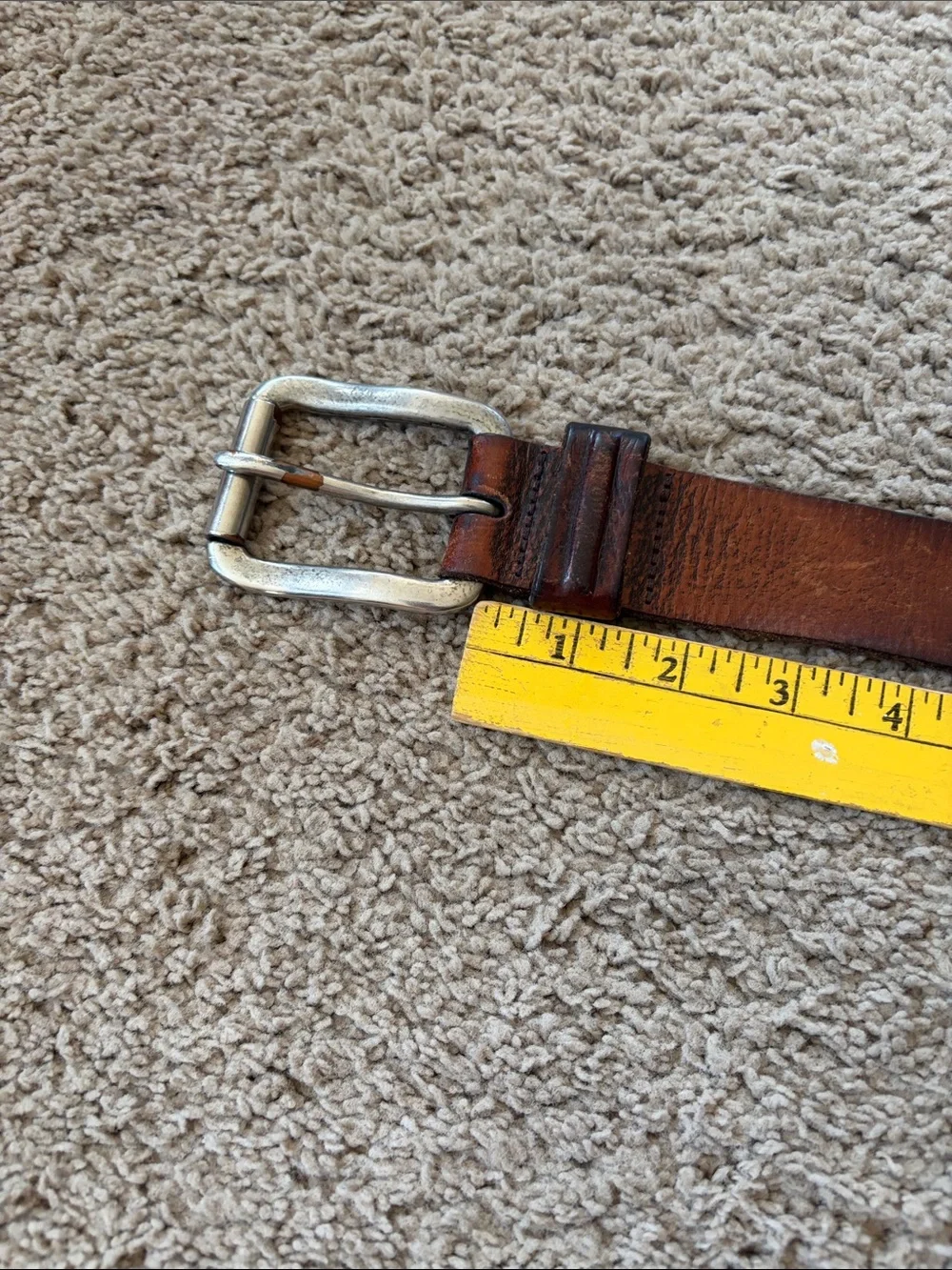 Vintage Genuine Brown Leather Silver tone Buckle And Grommets Mens Belt size 40